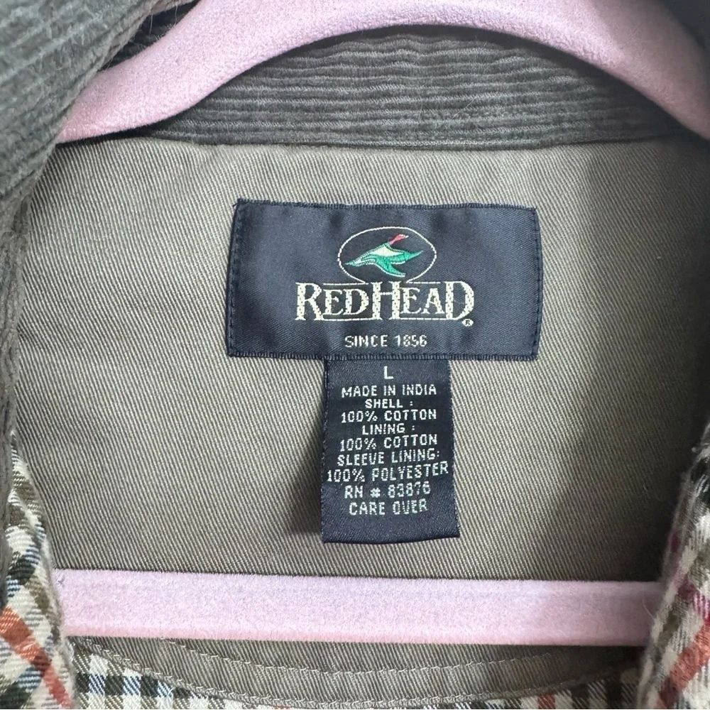 RedHead Men’s L Canvas Chore Jacket Corduroy Collar Plaid Lined Utility Vintage